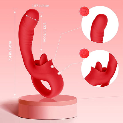 2 in 1Nipple Clitoral Stimulator Clitoral 10 Licking & Vibrating G Spot Vibrator Rechargeable Strapless Strap-On Realistic Dildo Vibrator