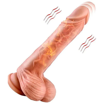 Realistic Thrusting Heating Dildo Vibrator with Strong Suction Cup 8 Thrusting Modes Liquid Silicone G-Spot Vibrator