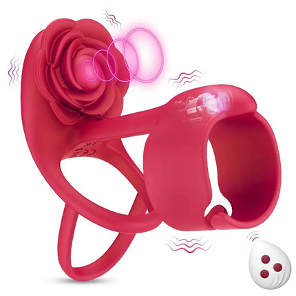 Vibration Cock Ring with Clit Stimulator Rose Toy For Couples