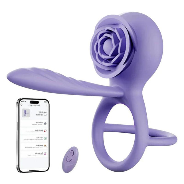 Rose Vibrating Cock Ring Penis Sleeve Penis Ring Clit Vibrators App Remote Control With 9 Vibration