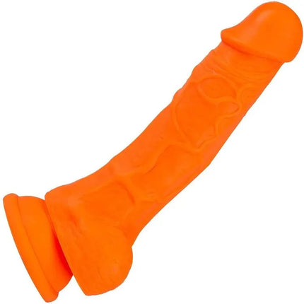 NEO ELITE 7.5 INCH DUAL DENSITY REALISTIC SILICONE DILDO WITH BALLS BY BLUSH - NEON ORANGE