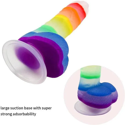 REALISTIC 7 INCH JELLY RAINBOW DILDO WITH SUCTION CUP AND BALLS