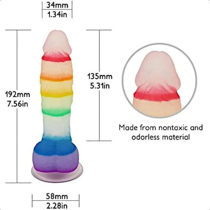 REALISTIC 7 INCH JELLY RAINBOW DILDO WITH SUCTION CUP AND BALLS