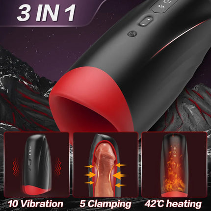 3 In 1 Clamping Vibrating Heating Powerful Masturbator