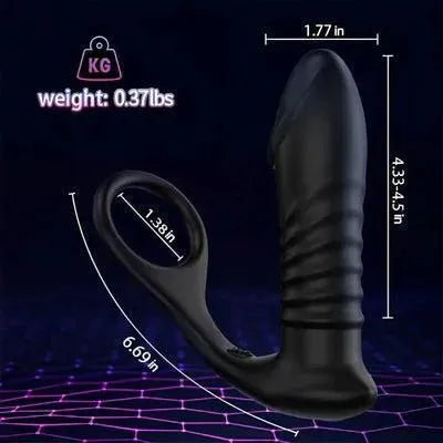 Low-Noise 10 Thrusting Vibrating Double Cock Rings Silicone Prostate Massager