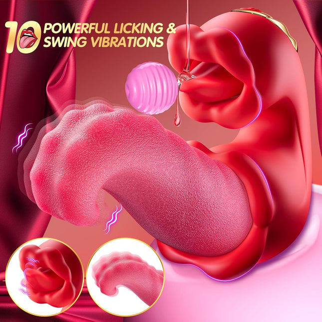 3 IN 1 Tongue Thrusting Vibrator Adult Sex Toys with 10 Licking Sucking Clit Stimulator for Women