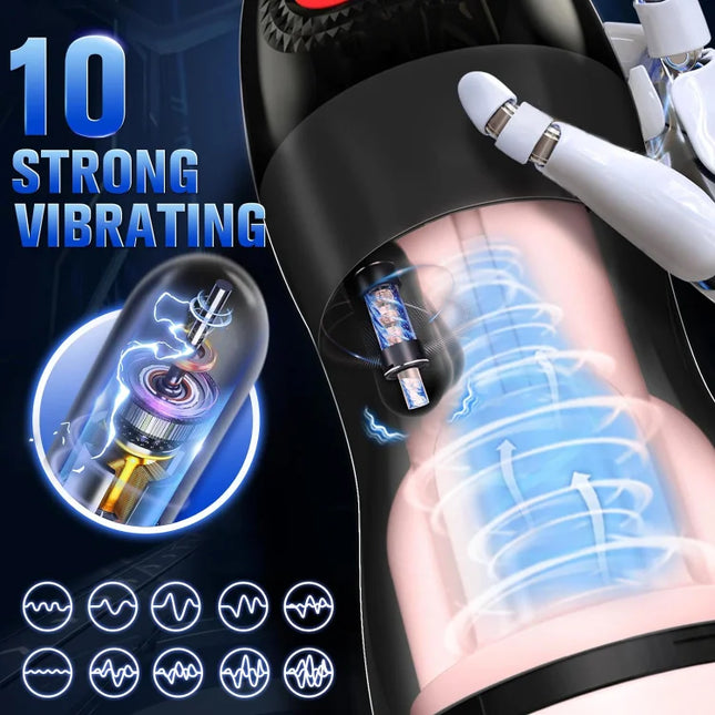 9 Suction & 10 Vibrating & Heating Hands Free Sucking Pocket Pussy Male Stroker