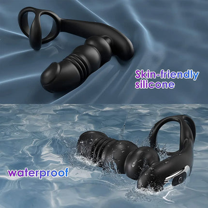 2-in-1 Telescopic Vibrating Prostate Massager With Penis Rings