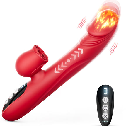 SIKXTOA 7 Tongue Licking & Heating & Thrusting & Vibration Rose Thrusting G Spot Vibrator Sex Toy