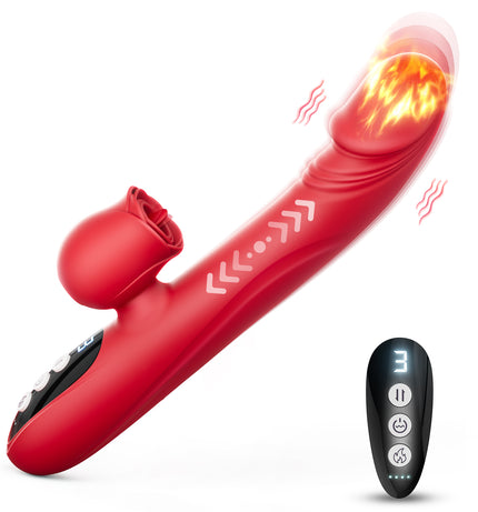 SIKXTOA 7 Tongue Licking & Heating & Thrusting & Vibration Rose Thrusting G Spot Vibrator Sex Toy