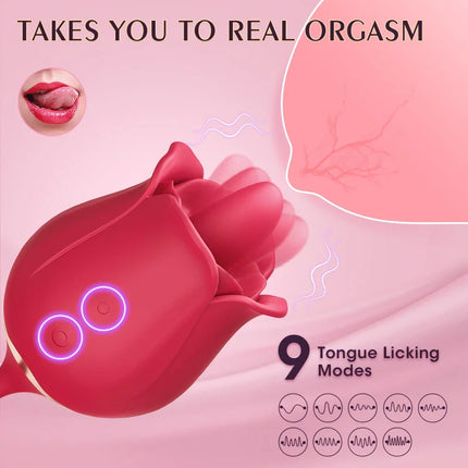 Rose Toy Vibrator for Woman – 3 in 1 Clitoral Stimulator Tongue Licking Thrusting