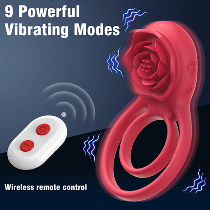 Clit Stimulator & Vibrating Penis Ring Rose Toy for Couples