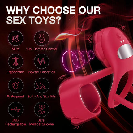 Vibration Cock Ring with Clit Stimulator Rose Toy For Couples