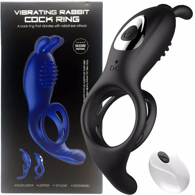 Remote Control 9 Frequency Vibrating Cock Ring Rabbit Ear Penis Ring