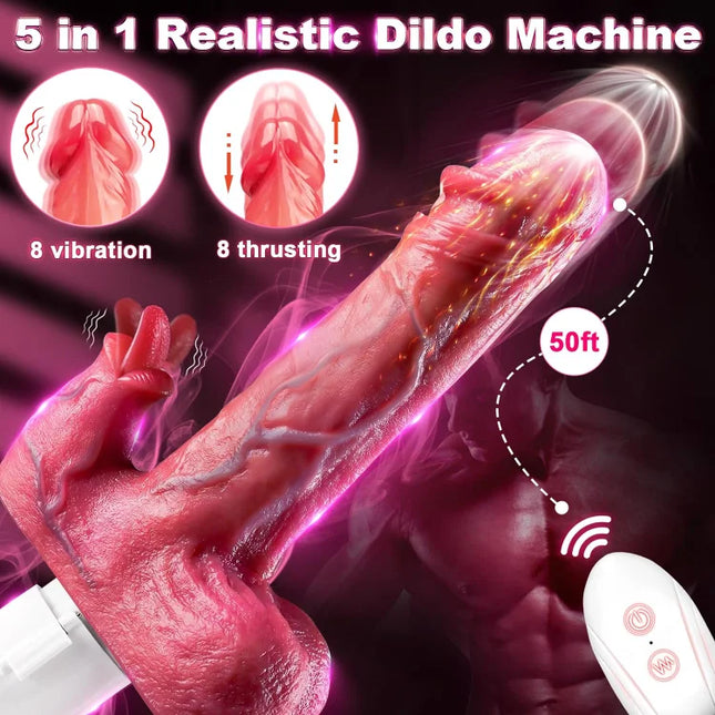 Hands-Free 8 Vibrating & Thrusting Remote Control Tongue-Licking Dildo G Spot Clitoral Anal Stimulation Vibrator