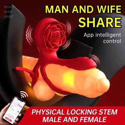 Adjustable App Remote Control Rose Penis Rings & G-spot Vibrator