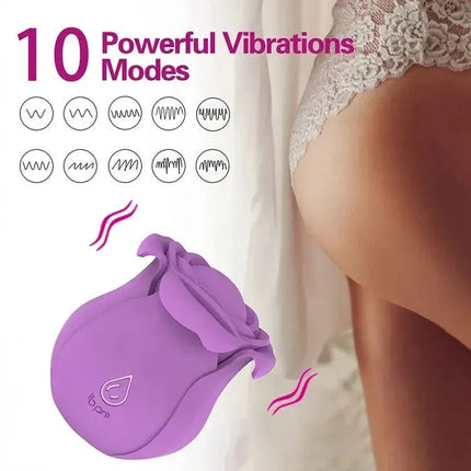 Purple Rose Vibrator Silicone Clitoris With 10 Intense Suction