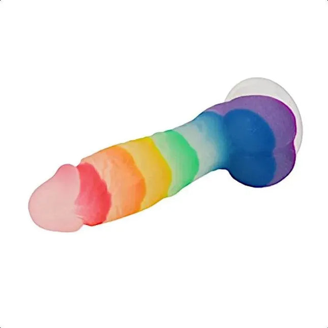 REALISTIC 7 INCH JELLY RAINBOW DILDO WITH SUCTION CUP AND BALLS