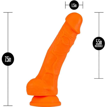 NEO ELITE 7.5 INCH DUAL DENSITY REALISTIC SILICONE DILDO WITH BALLS BY BLUSH - NEON ORANGE