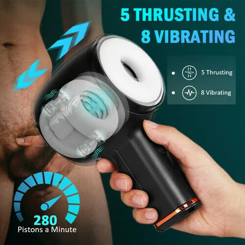 8 Vibrating 5 Thrusting Handheld Masturbator Male Sex Toys