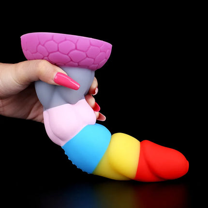 8.66 Inch Rainbow Prisoner Dragon's New Liquid Silicone Eggless Monster Dildo Anal Plug SM Men and Women Couples Adult Sex Products - SIKXTOA