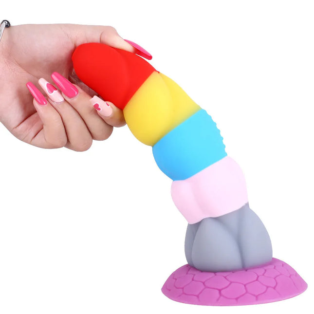 8.66 Inch Rainbow Prisoner Dragon's New Liquid Silicone Eggless Monster Dildo Anal Plug SM Men and Women Couples Adult Sex Products - SIKXTOA