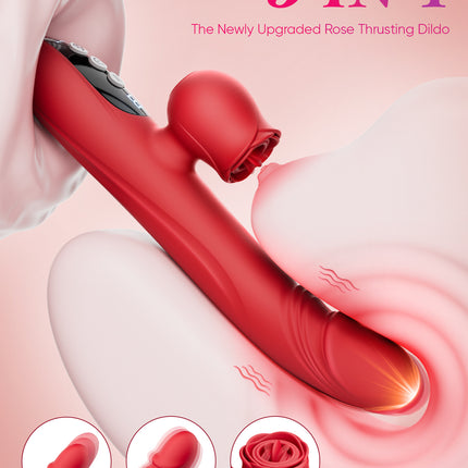 SIKXTOA 7 Tongue Licking & Heating & Thrusting & Vibration Rose Thrusting G Spot Vibrator Sex Toy