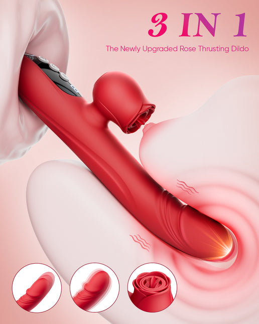 SIKXTOA 7 Tongue Licking & Heating & Thrusting & Vibration Rose Thrusting G Spot Vibrator Sex Toy