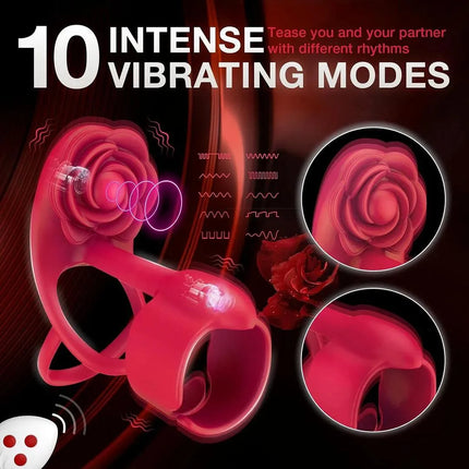 Vibration Cock Ring with Clit Stimulator Rose Toy For Couples