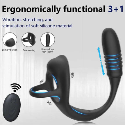 2 In 1 Wearable Telescopic Double-ring Prostate Massager Wireless Remote Control