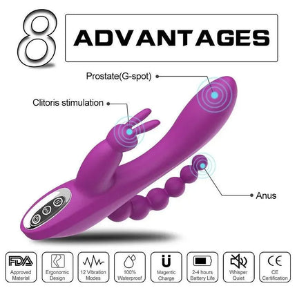 G Spot Dildo Rabbit Vibrator 3-in-one function Vibration Waterproof