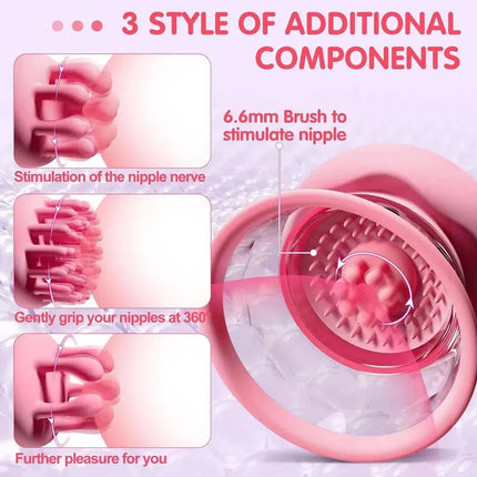 3 Brush Heads 10 Powerful Rotation Modes Manual Sucking Nipple Vibrator