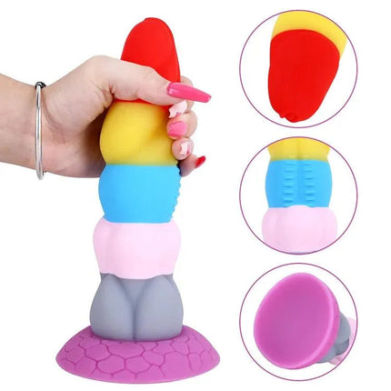 8.66 Inch Rainbow Prisoner Dragon's New Liquid Silicone Eggless Monster Dildo Anal Plug SM Men and Women Couples Adult Sex Products - SIKXTOA