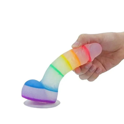 REALISTIC 7 INCH JELLY RAINBOW DILDO WITH SUCTION CUP AND BALLS