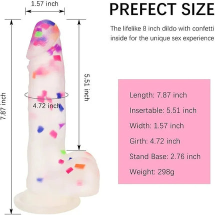 7.87” Realistic Suction Cup Confetti Dildo