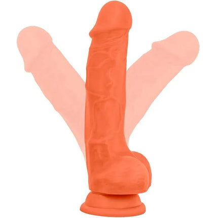 NEO ELITE 7.5 INCH DUAL DENSITY REALISTIC SILICONE DILDO WITH BALLS BY BLUSH - NEON ORANGE