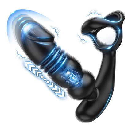 2-in-1 Telescopic Vibrating Prostate Massager With Penis Rings