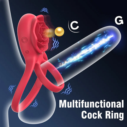 Clit Stimulator & Vibrating Penis Ring Rose Toy for Couples