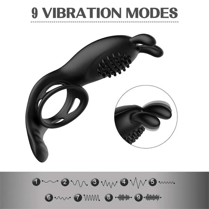 Remote Control 9 Frequency Vibrating Cock Ring Rabbit Ear Penis Ring