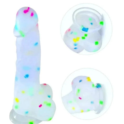 SOFT JELLY COLORFUL DILDO WITH SUCTION CUP AND BALLS