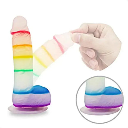 REALISTIC 7 INCH JELLY RAINBOW DILDO WITH SUCTION CUP AND BALLS