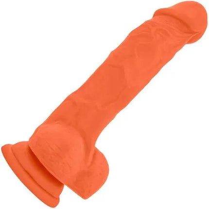 NEO ELITE 7.5 INCH DUAL DENSITY REALISTIC SILICONE DILDO WITH BALLS BY BLUSH - NEON ORANGE