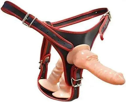 Harness Strap-On Dildos,Multiple Penetrations Three Dildo Dong Wearable Pegging Toys,Adjustable Strap On Penis Anal Plug For Couple Lesbian Sex Toys, Black & Beige