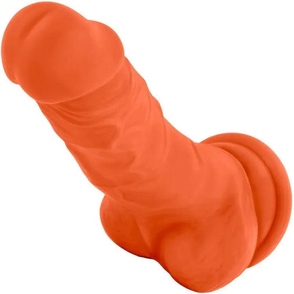 NEO ELITE 7.5 INCH DUAL DENSITY REALISTIC SILICONE DILDO WITH BALLS BY BLUSH - NEON ORANGE