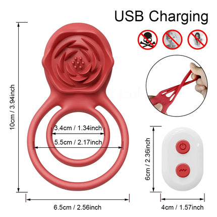 Clit Stimulator & Vibrating Penis Ring Rose Toy for Couples