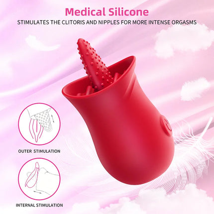 Tongue Licking Clitoris Rose Vibrator, Nipple Clitoral Stimulator Adult Sex Toy for Women and Couple