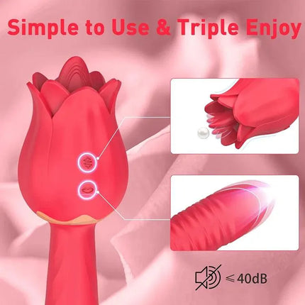 Rose Toy for Woman YIRSA Tongue Licking Toy Telescopic Dildo with 7 Licking & 5 Thrusting Modes G Spot Vibrator Nipple Clitoral Stimulator Adult Sex Toys for Women Pleasure