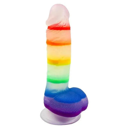 REALISTIC 7 INCH JELLY RAINBOW DILDO WITH SUCTION CUP AND BALLS