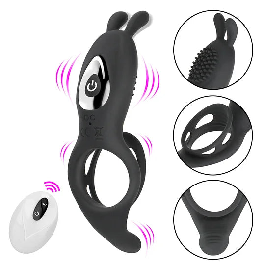 Remote Control 9 Frequency Vibrating Cock Ring Rabbit Ear Penis Ring