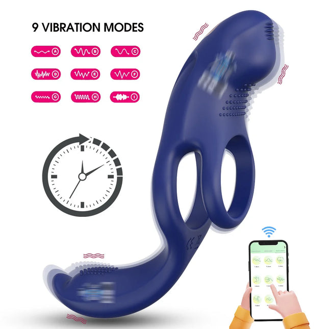 App Remote Control 3-ponit Vibration Penis Ring For Couple